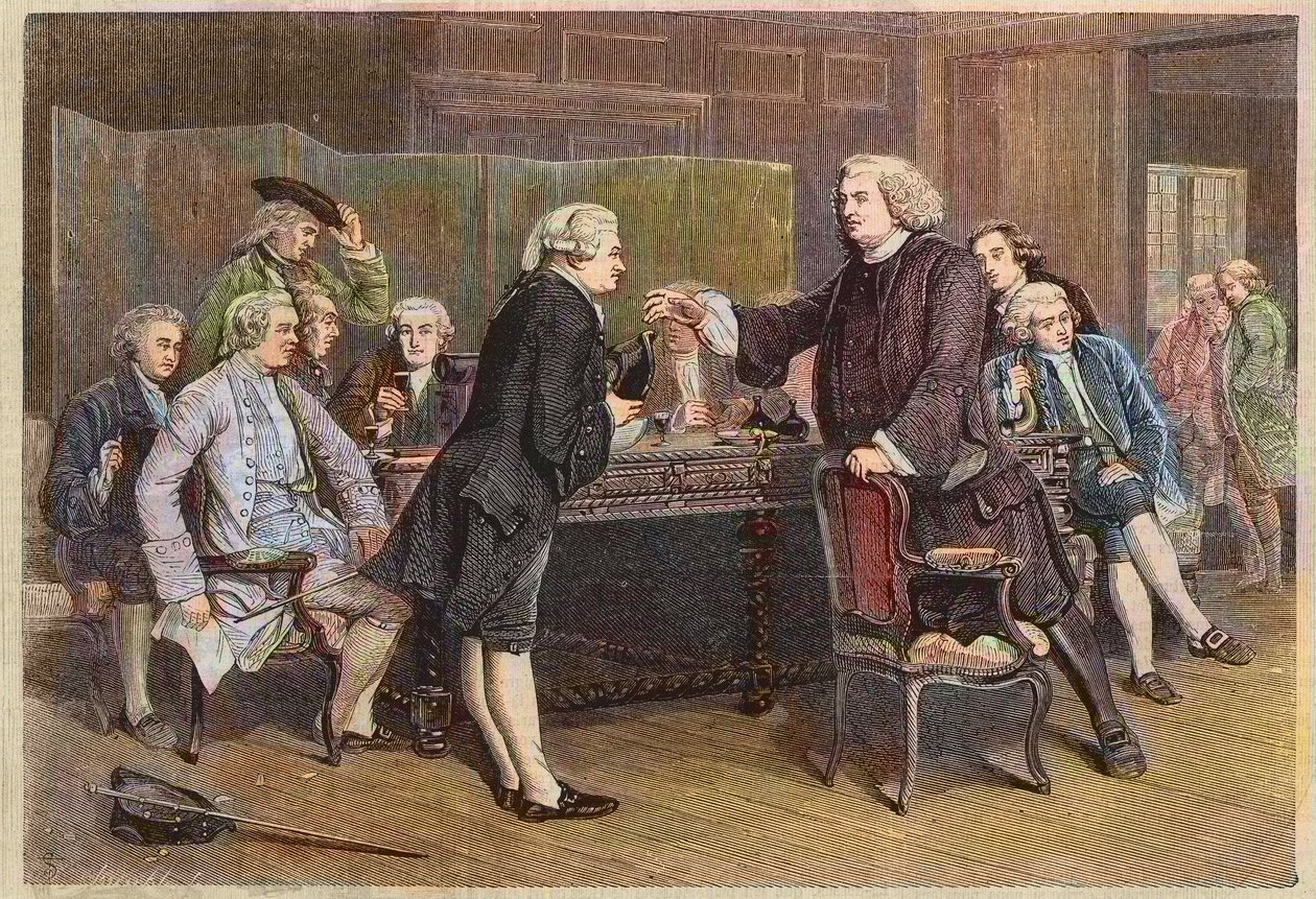 مقدمة Boswell للنادي الأدبي - الدكتور جونسون يستقبل Boswell في المكتبة - نقش بعد لوحة بواسطة Eyre Crowe بواسطة آير (بعد) كرو