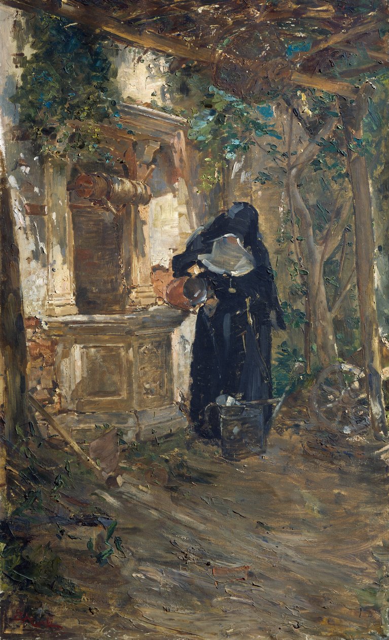 راهبة في البئر، لإزيشيل أتشيربي (1850-1920)، زيت على قماش، 92.5x57.5 سم بواسطة حزقيال أكيربي