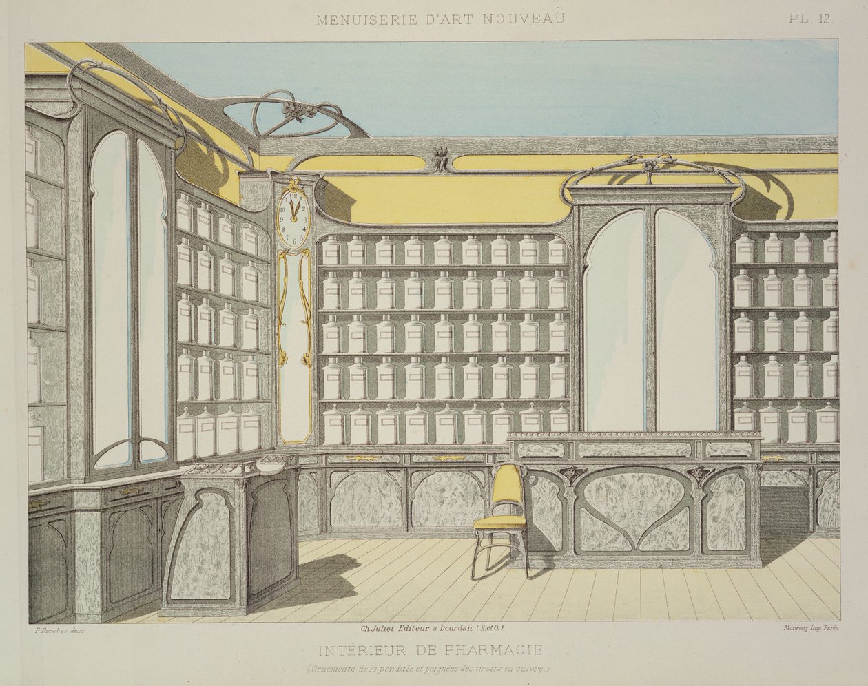 صدر الصيدلة الداخلية ، توضيح من "Menuiserie d&39;Art Nouveau" تم نشره عام 1900 بواسطة F. باراباس