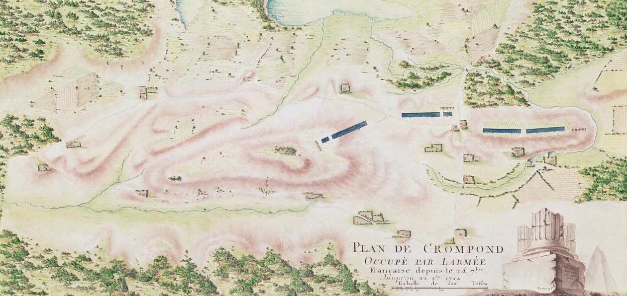 خريطة Crompond ، من "الحرب الأمريكية" ، 1782 (نقش الألوان) بواسطة F. Dubourg