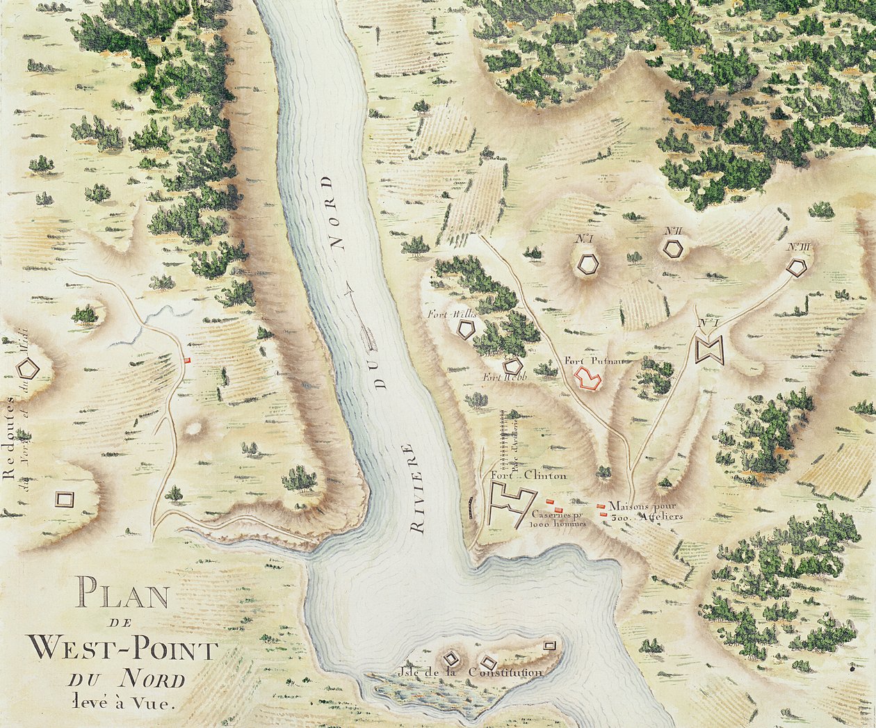 خريطة شمال ويست بوينت ، فرجينيا ، من "Guerre de l&39;Amerique" ، 1782 (نقش الألوان) بواسطة F. Dubourg