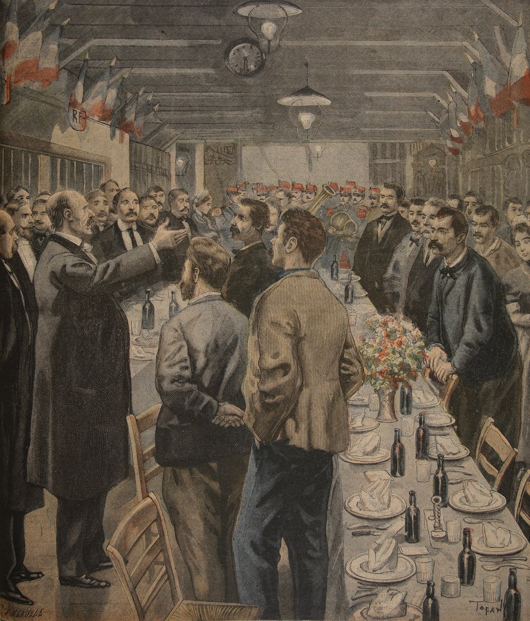 عشاء لعمال المعرض العالمي ، 1900 ، صورة توضيحية من "Le Petit Journal: Supplement illustre" ، 23 يناير 1898 بواسطة فلوريدا وتوفاني ، أوسوالدو ميول