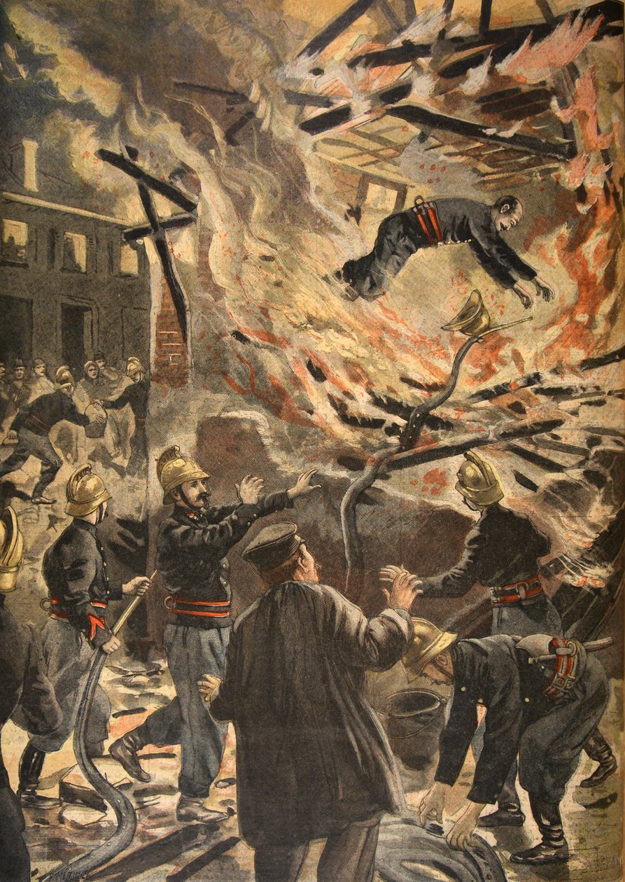 وفاة رجل الإطفاء بايلي في بورجيه ، رسم توضيحي من "Le Petit Journal: Supplement illustre" ، 13 فبراير 1898 بواسطة فلوريدا وتوفاني ، أوسوالدو ميول
