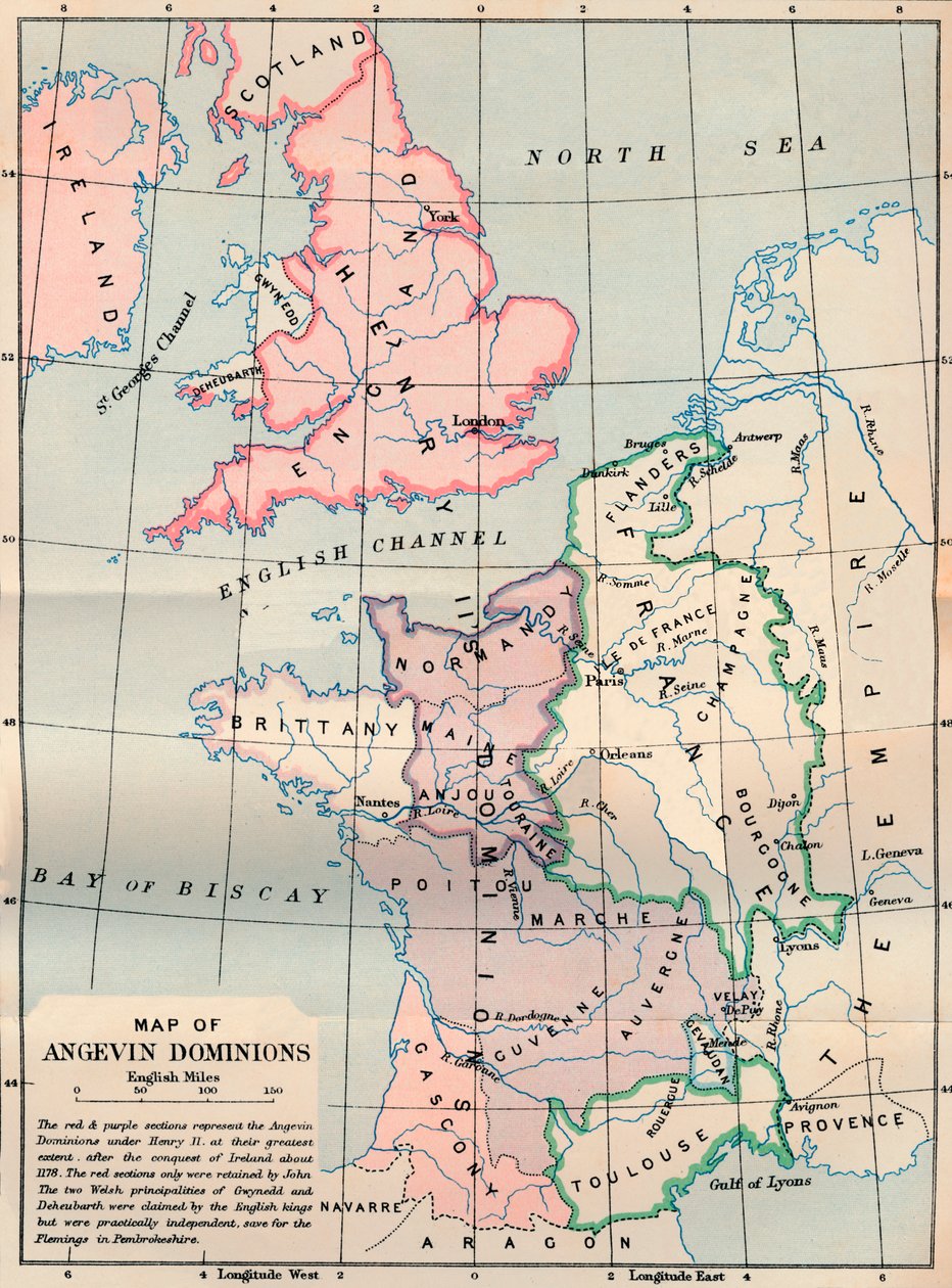 "خريطة Angevin Dominions" ، 1902 بواسطة FS ويلر