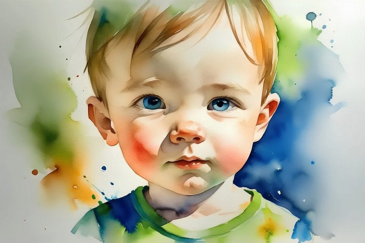 صورة طفل جميلة، رسم بالألوان المائية على القماش، ديكور حائط غرفة النوم، ألوان مفعمة بالحيوية بواسطة فشتالي عبد الرحيم