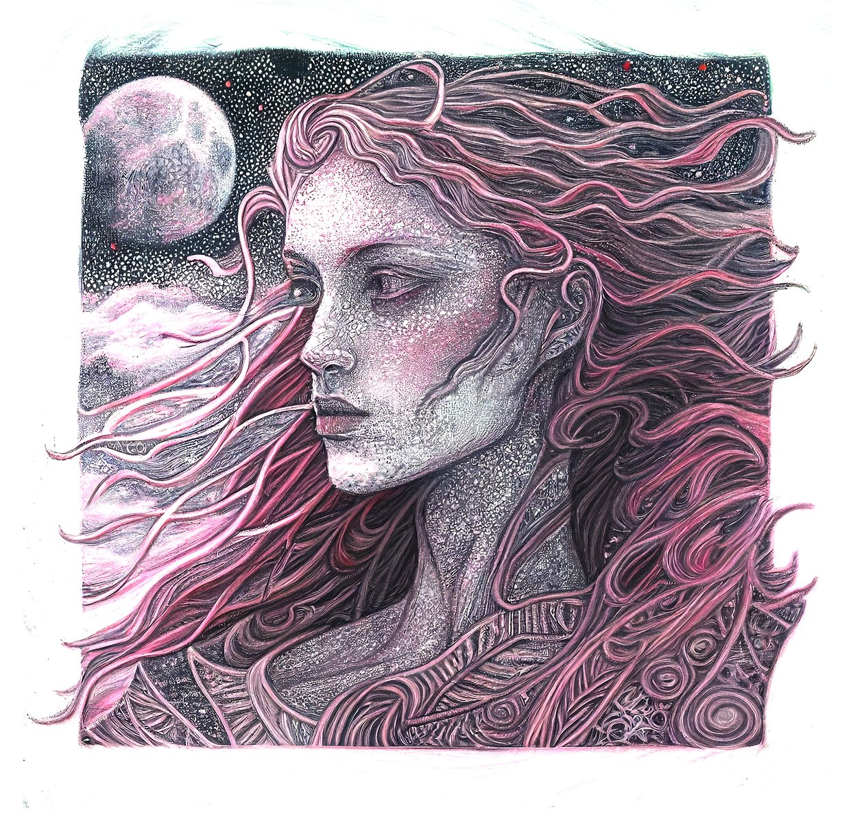رسم صورة امرأة من فن الخط الرفيع، مطبوعات فنية على الحائط بواسطة فشتالي عبد الرحيم
