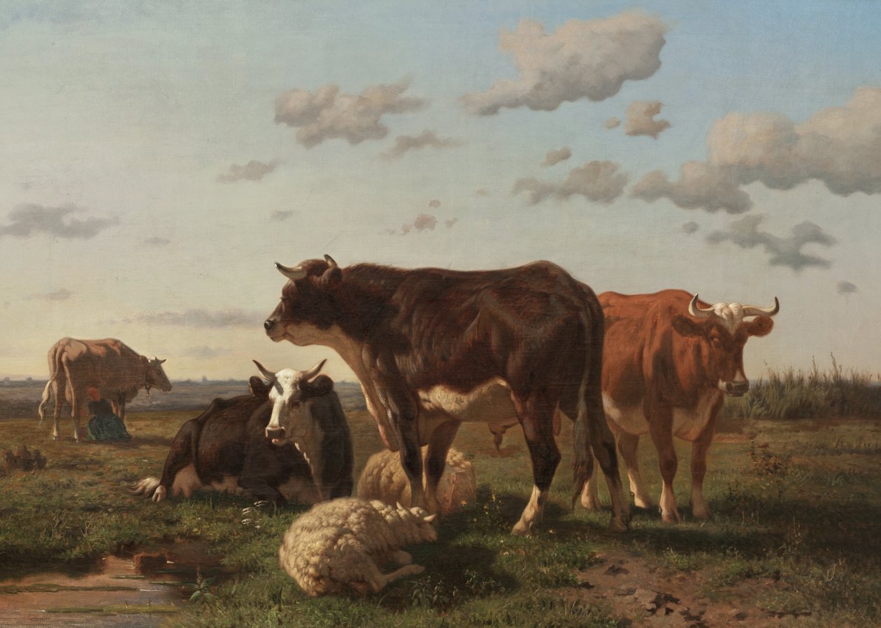 الماشية والأغنام في المناظر الطبيعية ، 1850 بواسطة F. Jurnet