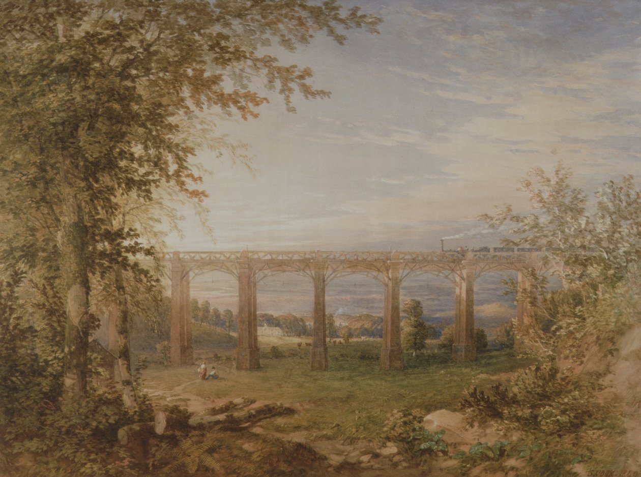 جسر سكة حديد من الطوب والخشب مع قطار بخاري ، 1849 (مرحاض على ورق) (زوج إلى 3247622) بواسطة FS Cook