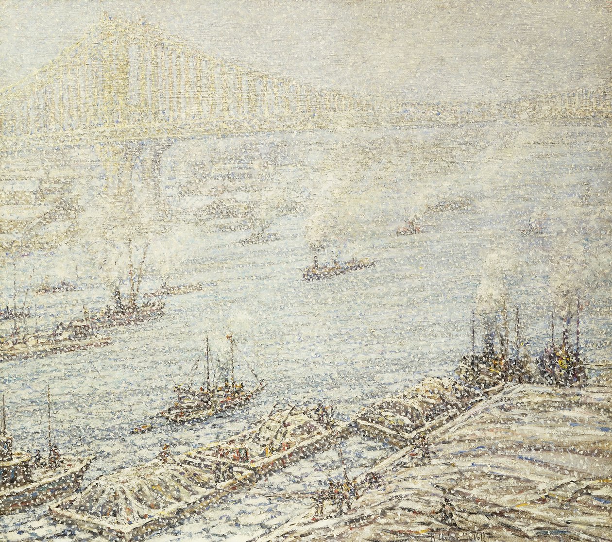 إيست ريفر ، نيويورك ، الشتاء ، حوالي عام 1915 (زيت على قماش) بواسطة F. Usher de Voll