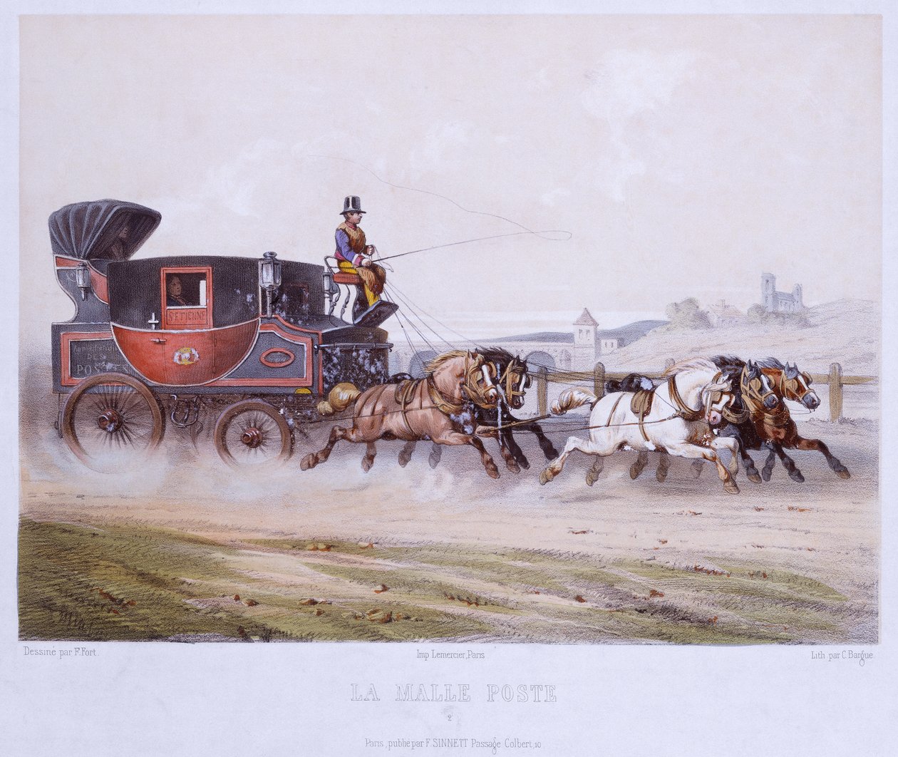 مدرب البريد ، نقشه تشارلز بارغ (1826-1883) بواسطة F. بعد الحصن