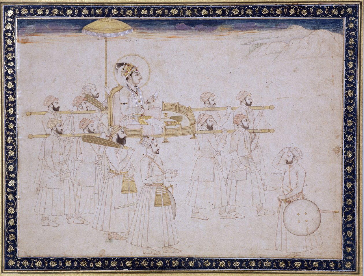 حمل محمد شاه في palanquin ، 1735 ج (مرحاض غير شفاف وذهب على ورق) بواسطة فقير الله