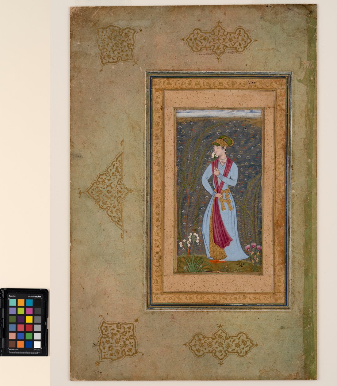شاب وسيم يحمل غصن النرجس حوالي عام 1610 (ألوان مائية غير شفافة وذهبية على ورق) بواسطة فروخ بك