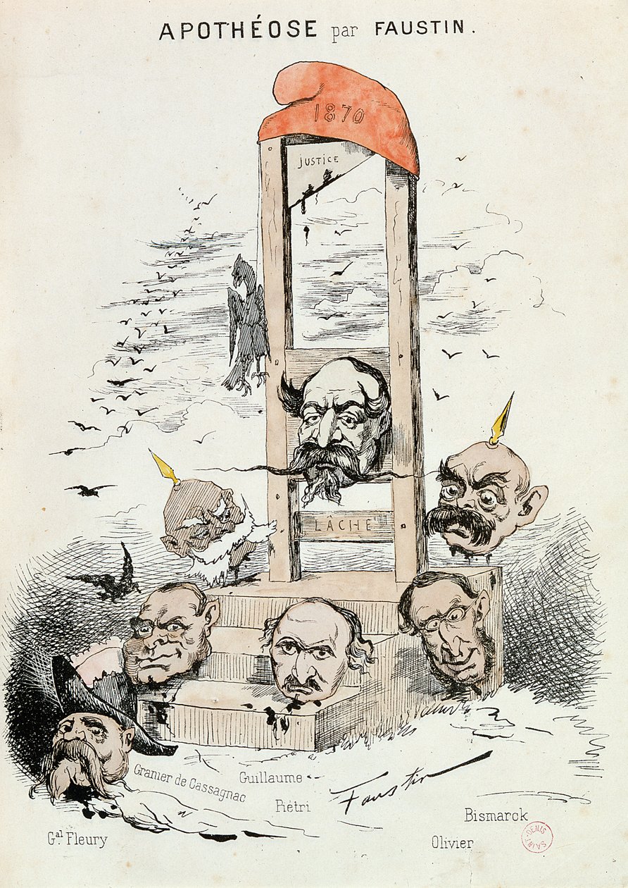 رسم كاريكاتوري لنابليون الثالث (1808-1873) أوتو فون بسمارك (1815-1898) والقيصر فيلهلم الأول (1797-1888) بواسطة فوستين