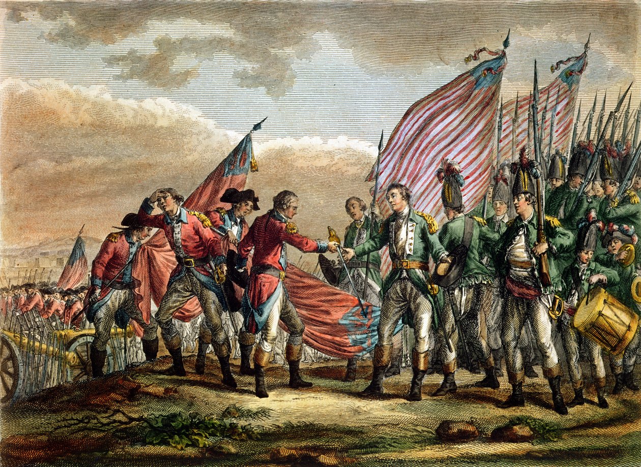 استسلام الجنرال جون بورجوين في معركة ساراتوجا ، 7 أكتوبر 1777 ، محفورة من قبل Godefroy بواسطة فوفيل