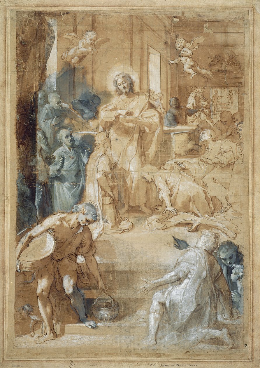 مؤسسة القربان المقدس ، c.1603 (حبر مع غسل ، طباشير أسود وزيت grisaille على الورق) بواسطة فيديريكو باروتشي