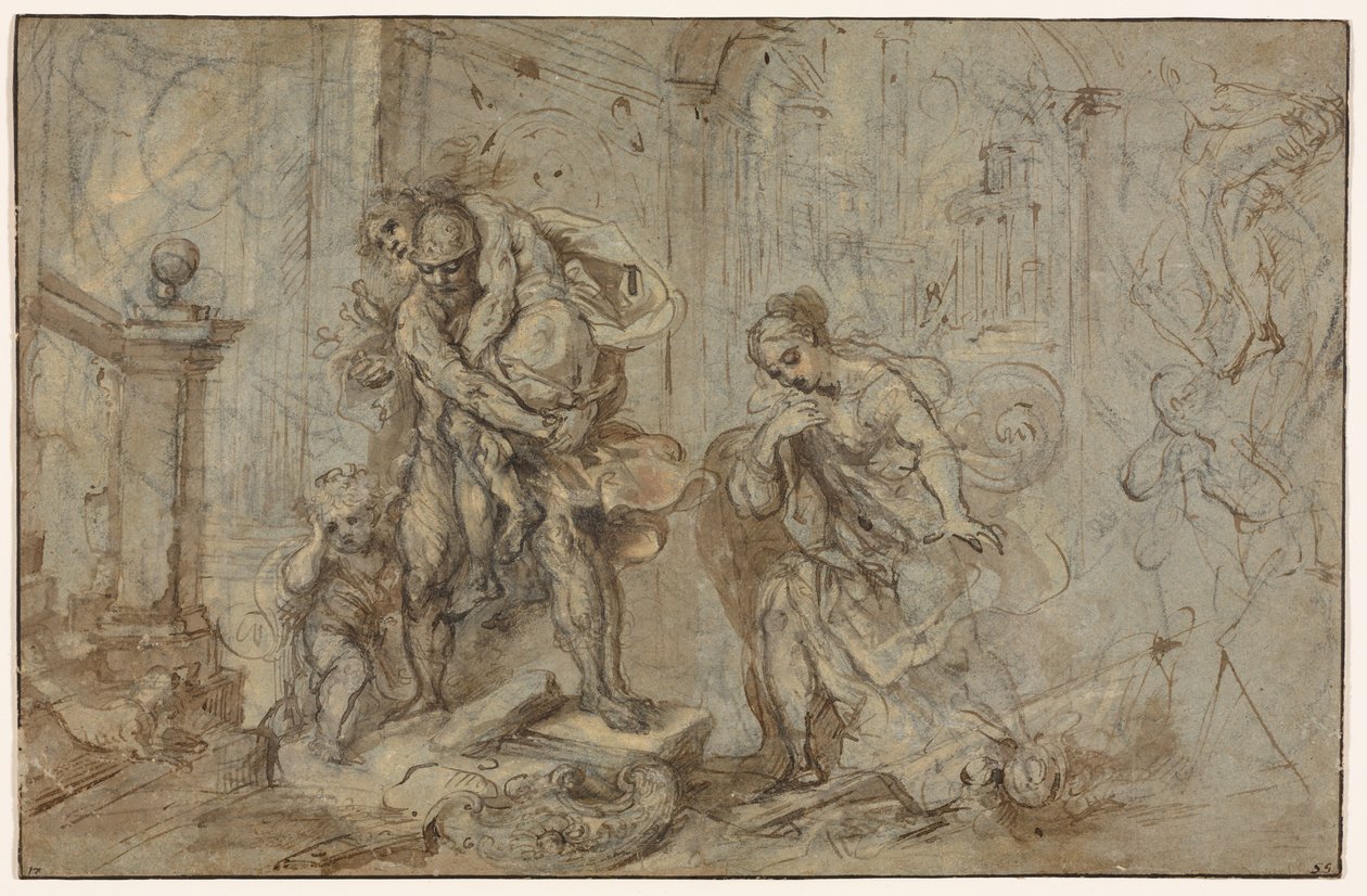Aeneas Saving Anchises في سقوط طروادة ، 1587-1588. بواسطة فيديريكو باروتشي