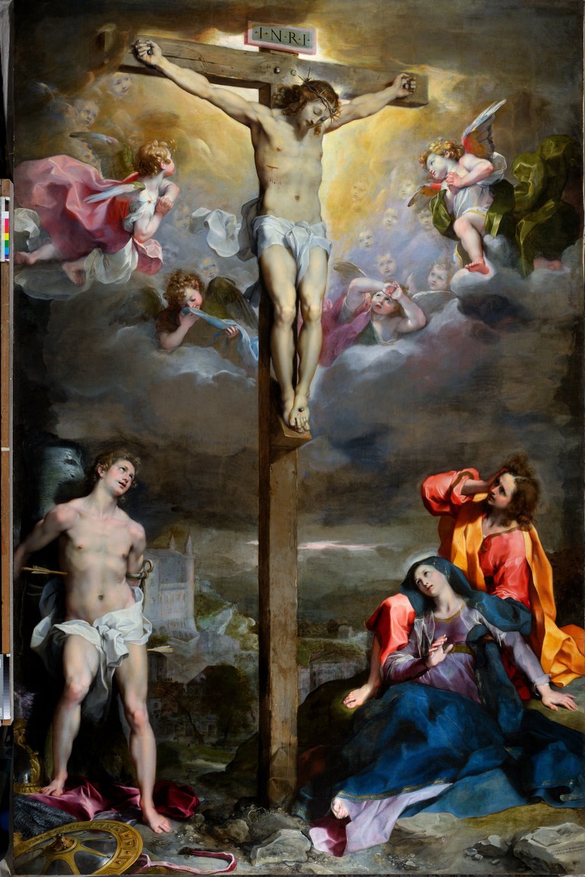 صلب المسيح مع سيدتنا ، القديس يوحنا الإنجيلي والقديس سيباستيان بواسطة Federico Fiori Barocci أو Baroccio