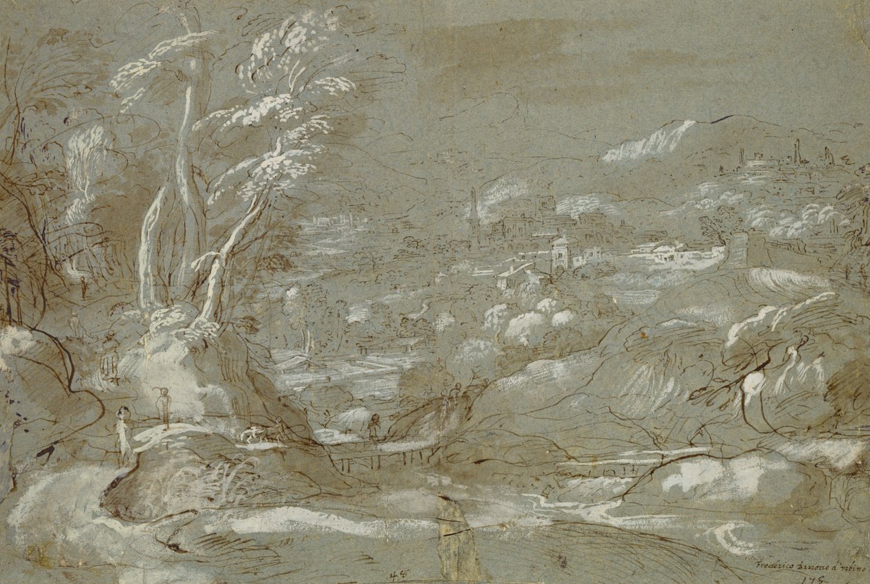 أفقي (قلم وحبر على ورق مظلل باللون الأبيض) بواسطة Federico Fiori Barocci أو Baroccio