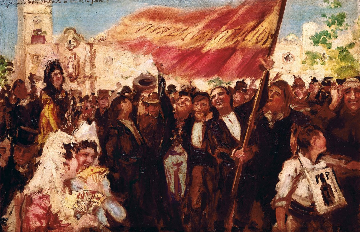 ساحة سان أنطونيو دي قادس في يوم قسم دستور 1812 (زيت على قماش) بواسطة فيديريكو جودوي وكاسترو