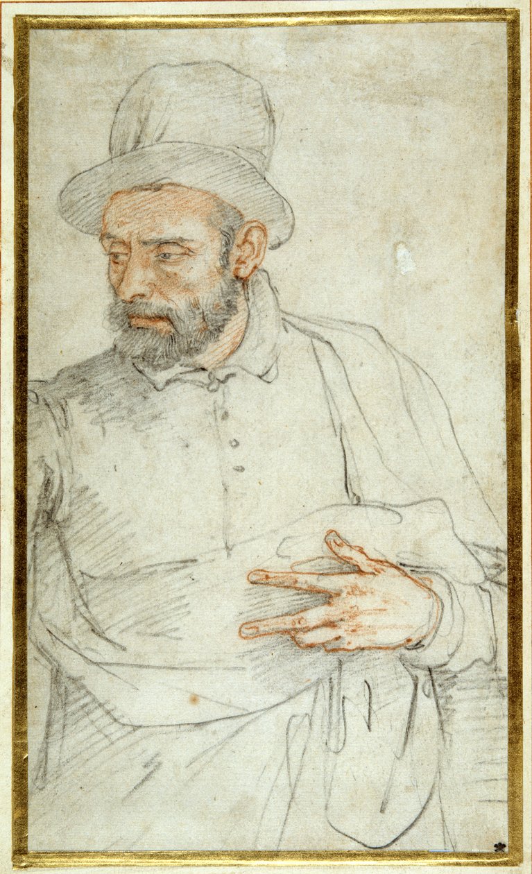 A bearded man, half length, standing dressed for the street (coloured chalks on paper) بواسطة فيديريكو زوكارو