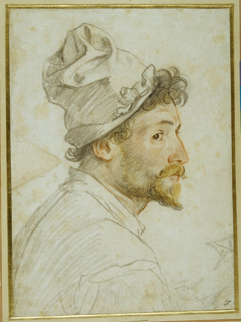 Head and shoulders of a bearded man wearing a cap (black, red & brown chalks on white paper) بواسطة فيديريكو زوكارو
