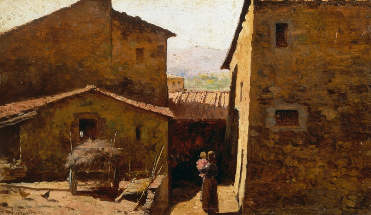 Rustic Tuscan farmhouses, by Federico Andreotti (1847-1930), oil on panel بواسطة Federigo Andreotti
