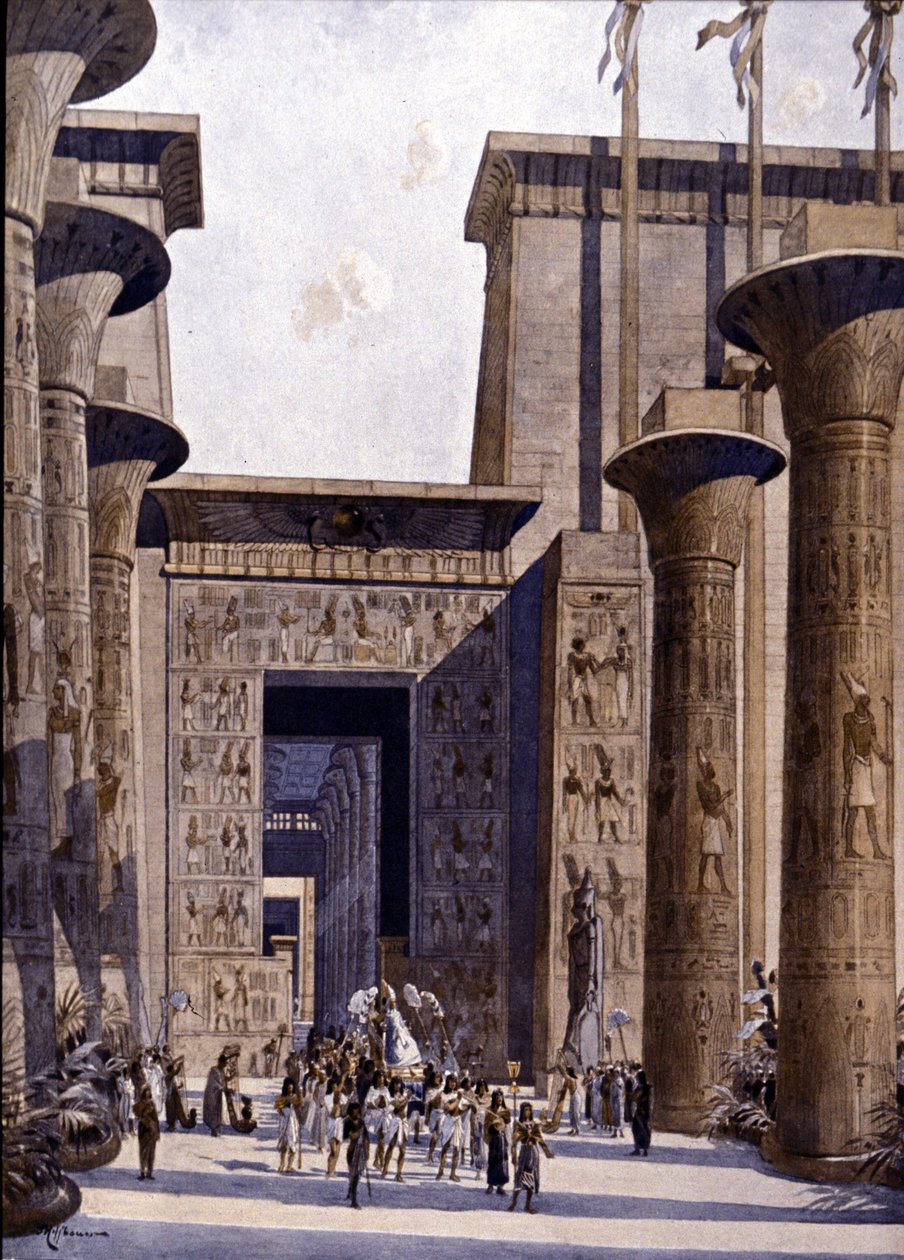 إعادة بناء معبد آمون. رسم توضيحي لـ F.Hoffebauer. القرن ال 19. بواسطة فيدور (1839 1922) هوفباور