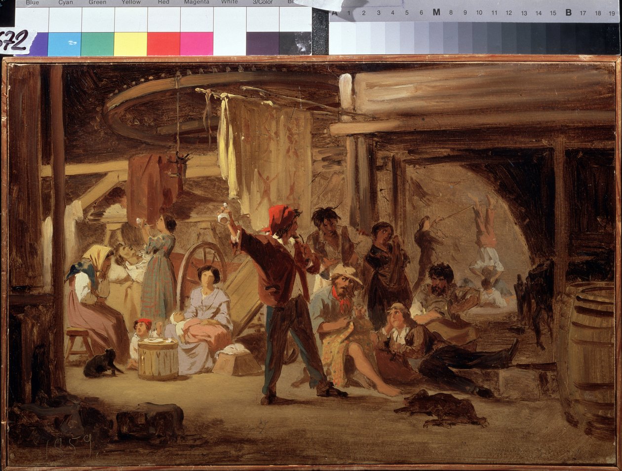خلف مسرح السيرك. لوحة لفيودور أندييفيتش برونيكوف (1827-1902). زيت على قماش بواسطة فيدور أندرييفيتش برونيكوف