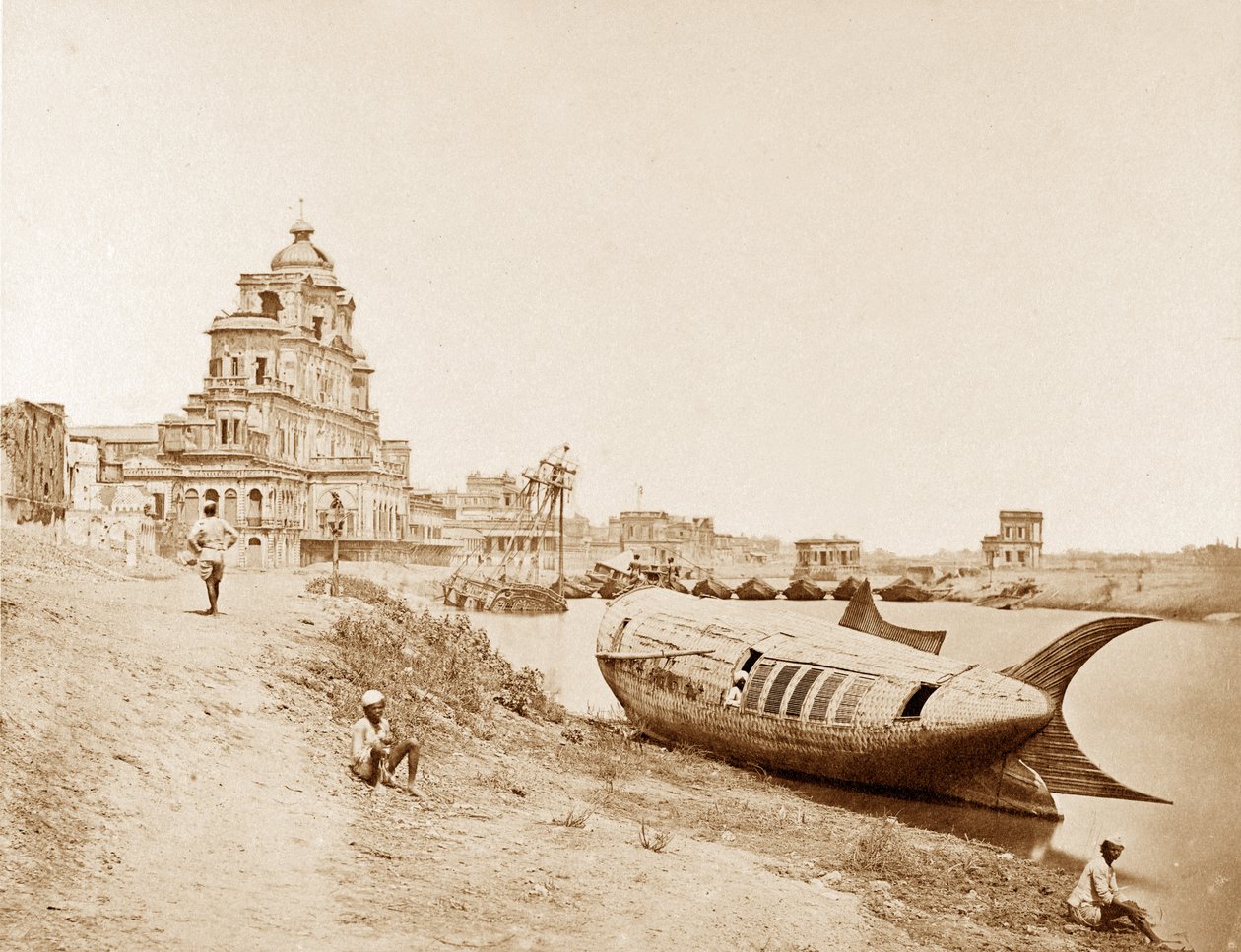 منظر لقصر Chattar Manzil مع قارب King على نهر Gumti ، Lucknow ، خلال التمرد الهندي ، 1858 بواسطة فيليس بيتو