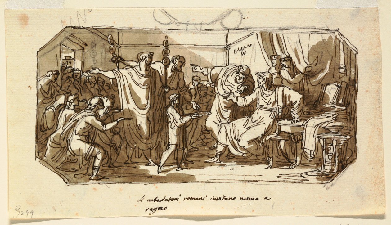 تصميم السقف: السفير الروماني يطلب من Sabine Numa Pompilius أن يحكم روما ، Numa Pompilius Hall ، Palazzo Milzetti ، Faenza بواسطة فيليس جياني
