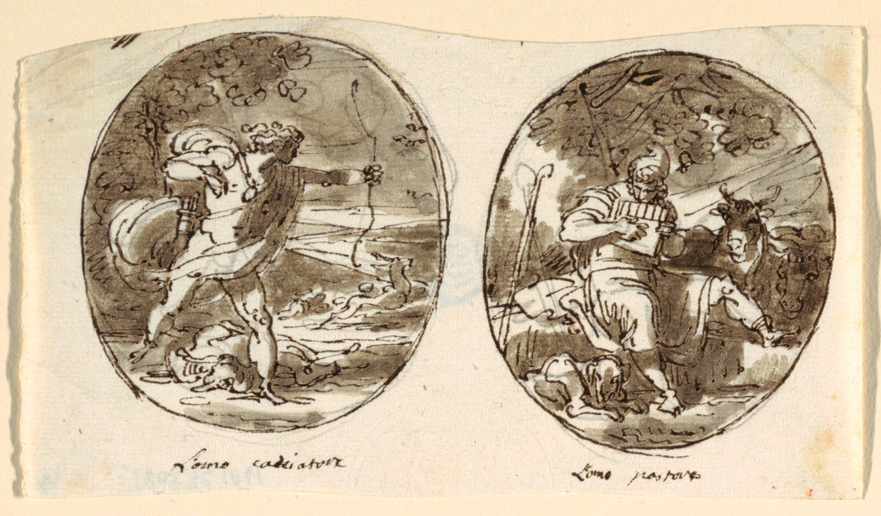 Man the Hunter، Man the Shepherd، Design for Vault Ceiling، Sala dei Legislatori، Palazzo Conti-Sinibaldi، Faenza بواسطة فيليس جياني