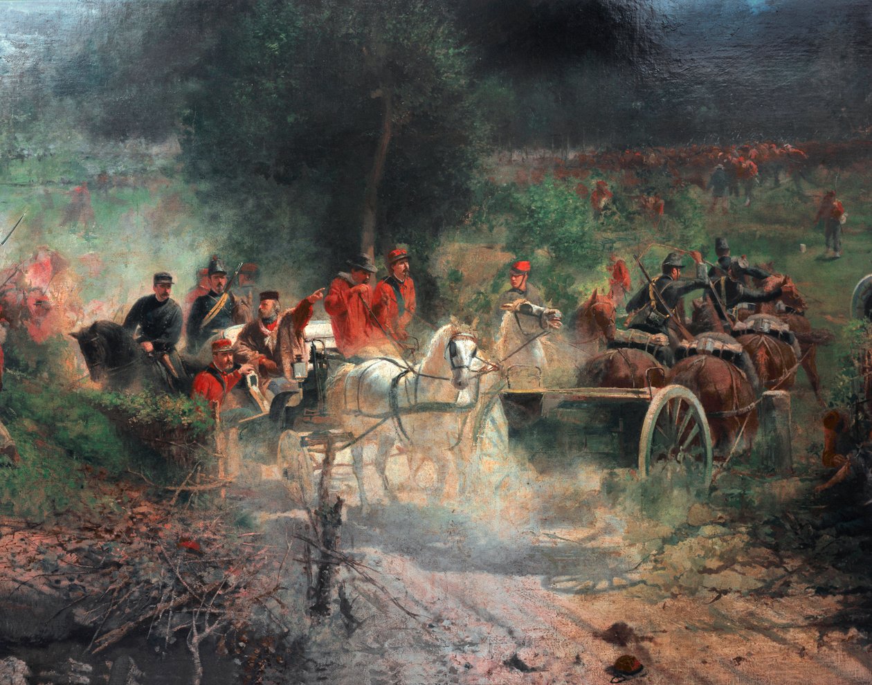 حرب الاستقلال الإيطالية الثالثة: "معركة بيزيكا" في 21/7/1866 عارضت جثة صيادي جوزيبي غاريبالدي ضد الجيش النمساوي. التفاصيل. لوحة لفيليس زينارو (1833-1926) ميلانو ، متحف Risorgimento بواسطة فيليس زينارو
