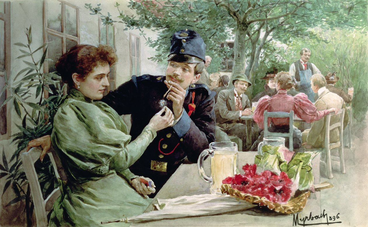 جندي وفتاة تشرب نبيذًا جديدًا ، 1896 بواسطة Felicien baron de Myrbach Rheinfeld