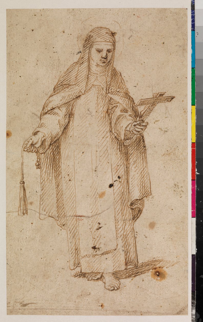 القديسة ماريا ماجدالينا دي بازي ، بعد عام 1669 (آثار طباشير وقلم وحبر بني على ورق مضغوط) بواسطة فيليبي جوميز دي فالنسيا