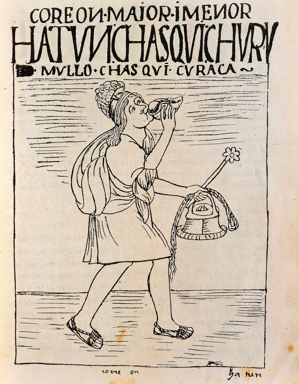 A chasqui, Inca royal messenger (Ink drawing بواسطة فيليبي هوامان بوما دي أيالا