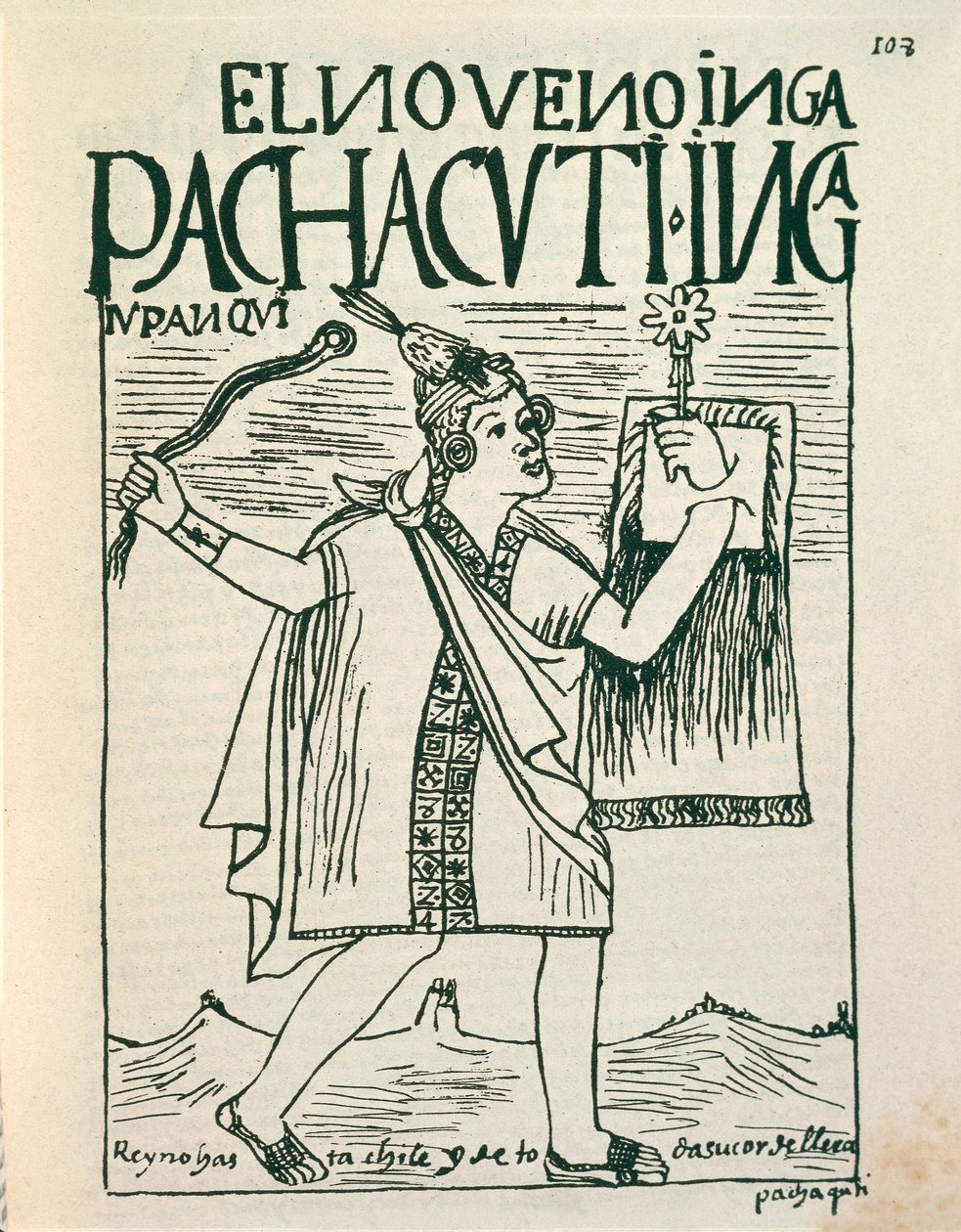 Portrait of great inca emperor Pachacutec (Ink drawing بواسطة فيليبي هوامان بوما دي أيالا
