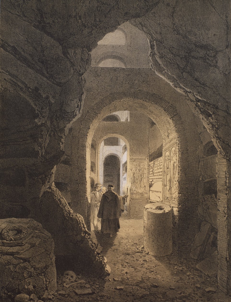 سراديب الموتى في سان كاليكستو في روما ، رسم توضيحي من ألبوم `` Rome dans sa grandeur &39;&39; ، 1870 بواسطة فيليكس بينويست