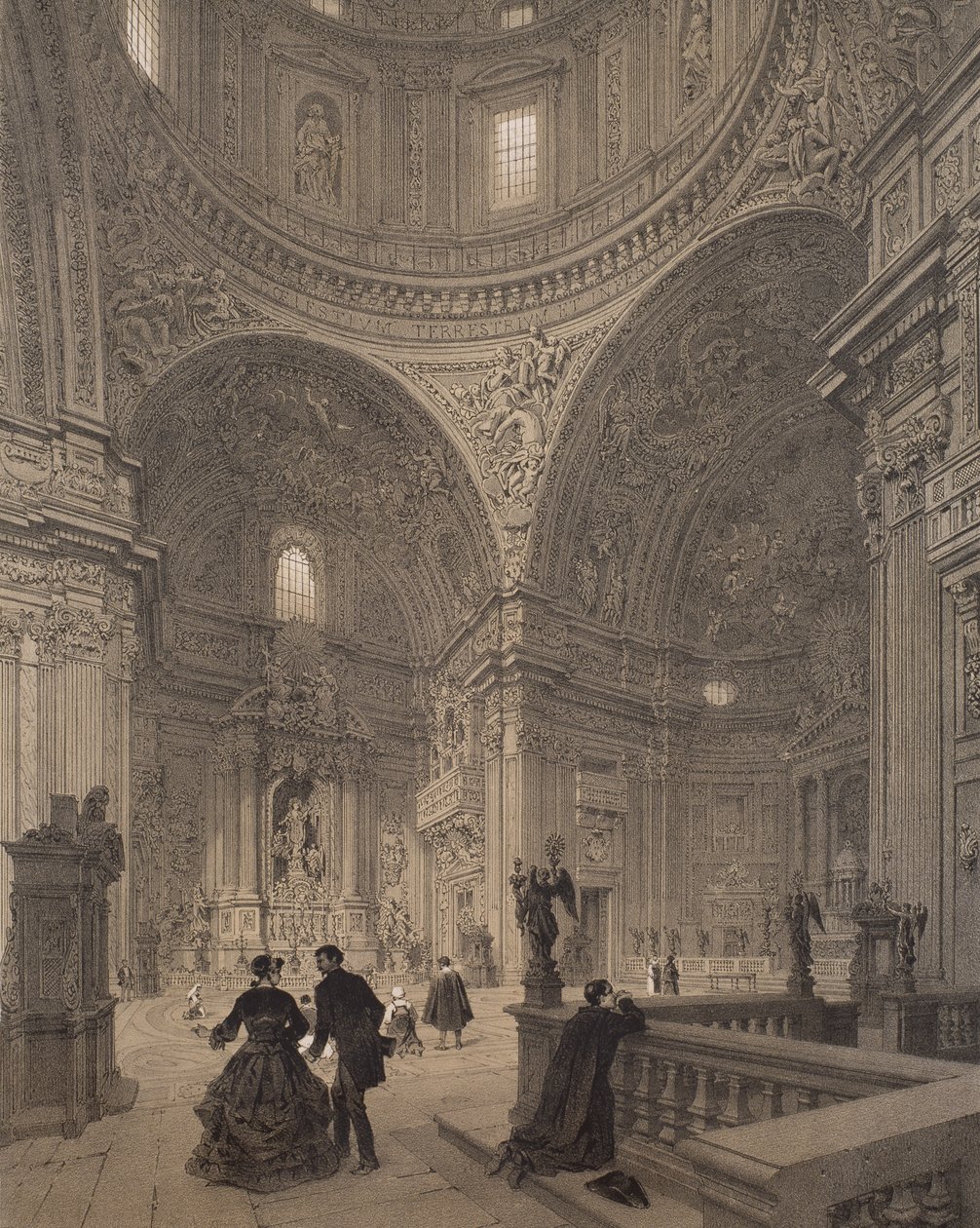 كنيسة القديس اغناطيوس لويولا ، Chiesa del Gesu ، رسم توضيحي من ألبوم "Rome dans sa grandeur" ، 1870 بواسطة فيليكس بينويست