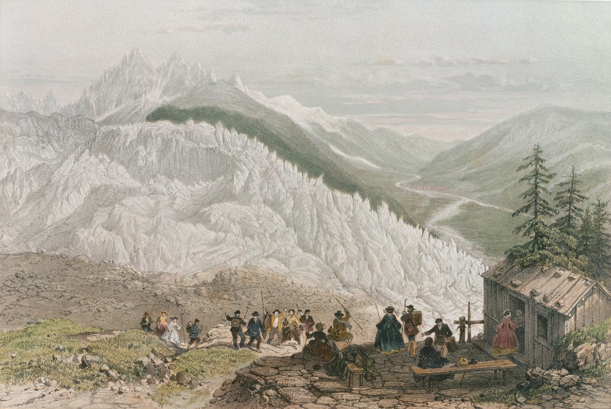 النهر الجليدي ووادي شاموني ، منقوش بواسطة أدولف بايوت (1810-66) منتصف القرن التاسع عشر بواسطة فيليكس بينويست