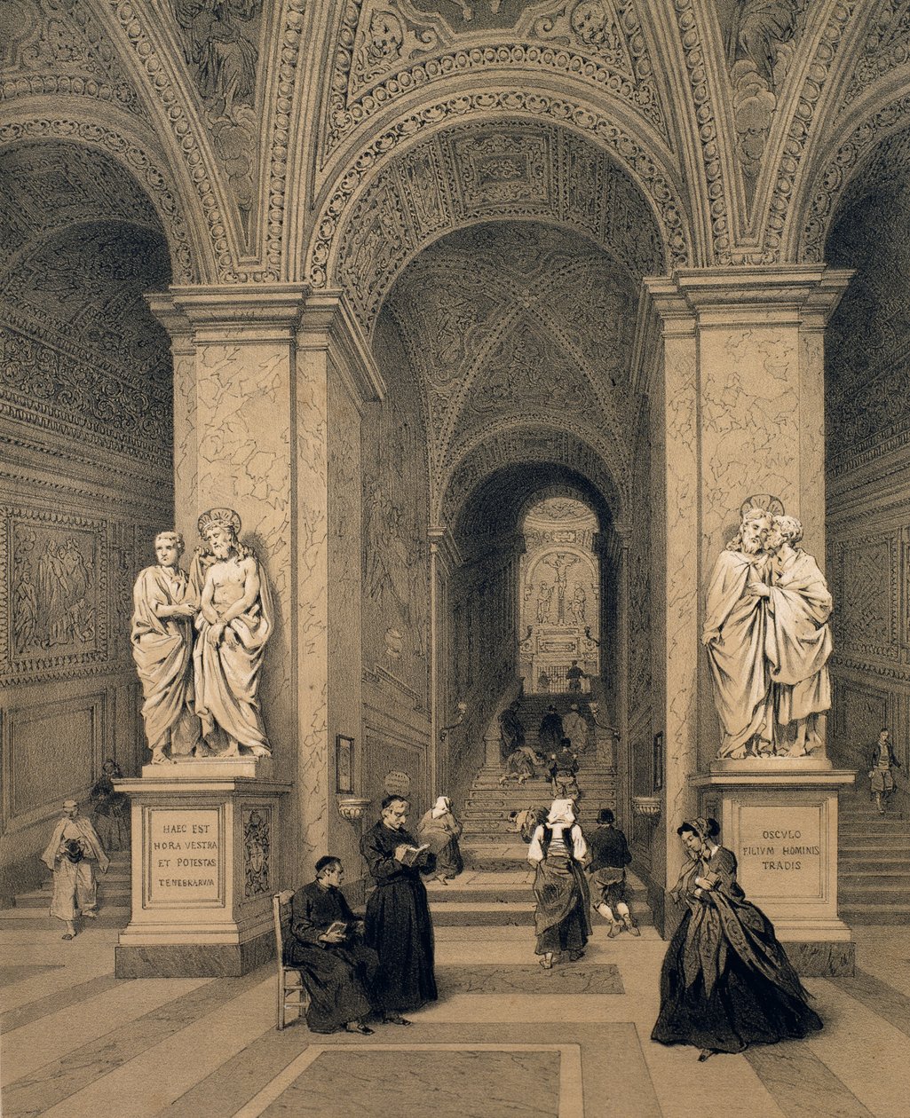 الدرج المقدس لحرم سانتي في روما ، صورة توضيحية من الألبوم "Rome dans sa grandeur" ، 1870 بواسطة فيليكس بينويست
