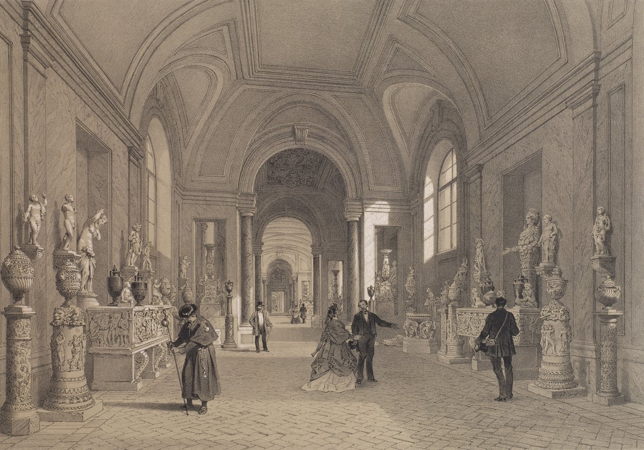 متاحف الفاتيكان ، معرض الشمعدانات ، روما ، رسم توضيحي من ألبوم "Rome dans sa grandeur" ، الذي نقشه فيليب بينويست (1813) 1870 بواسطة فيليكس بينويست