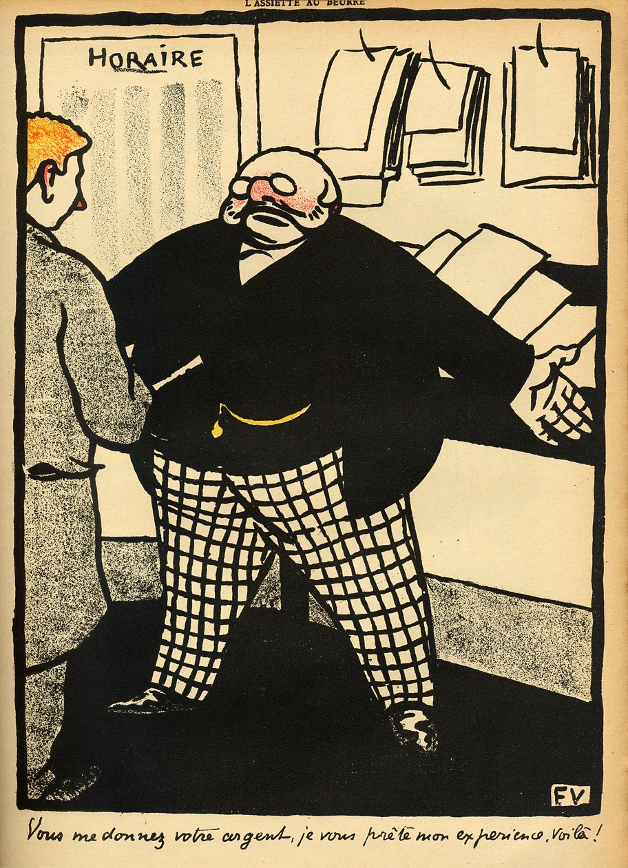 رجل أعمال وموكله ، من "الجرائم والعقوبات" ، إصدار خاص من "Assaette au Beurre" ، 1 مارس 1902 بواسطة فيليكس إدوارد فالوتون