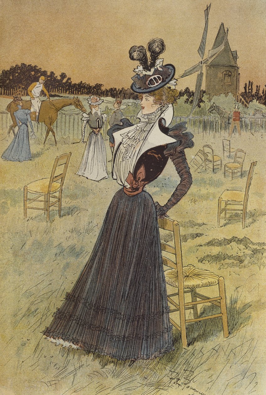 لوحة الموضة ، في Longchamp ، رسم توضيحي من "La Nouvelle Mode" ، 1897 بواسطة فيليكس فورنيري
