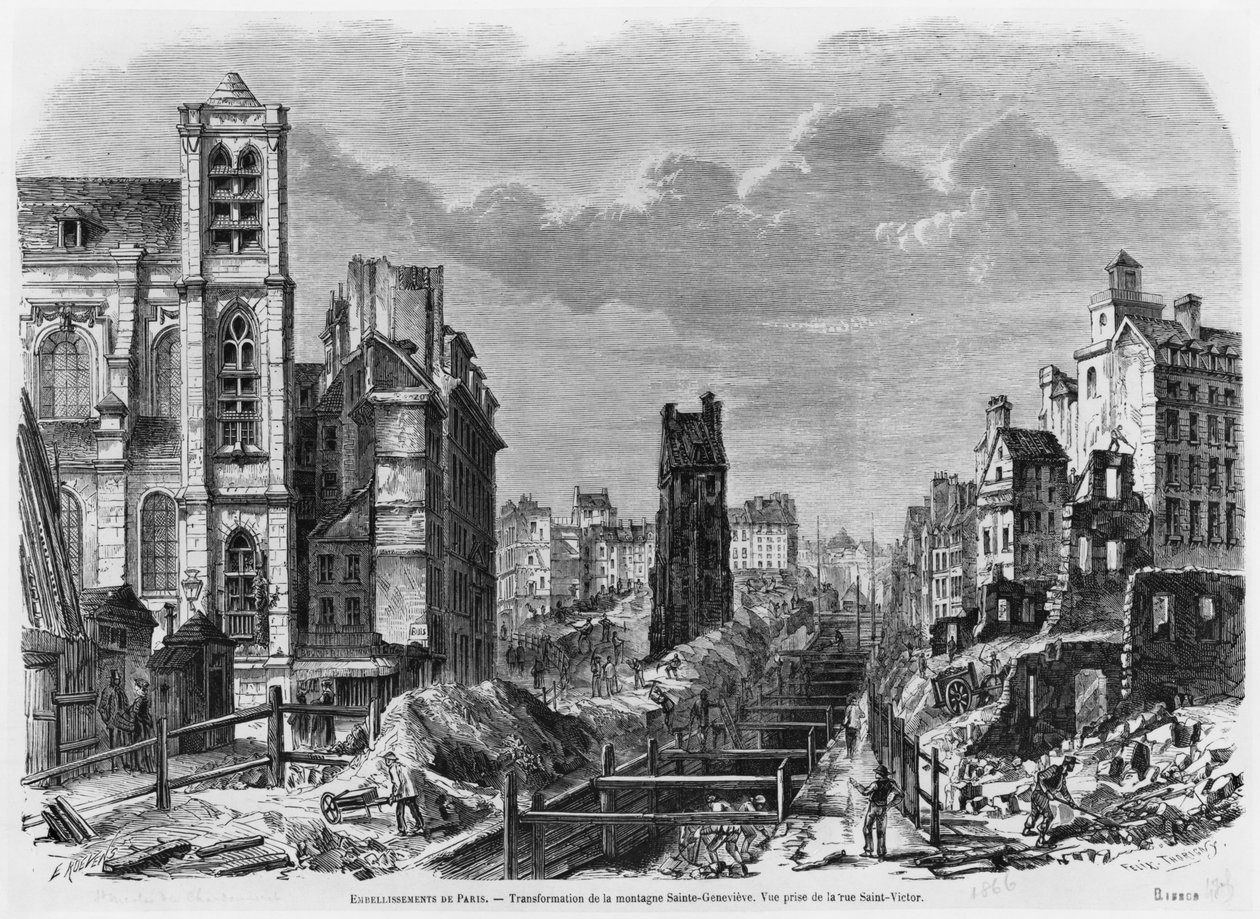تحسينات على باريس ، تحول مونتاني سانت جينيفيف ، المنظر المأخوذ من شارع سانت فيكتور ، 1877 بواسطة فيليكس ثوريني