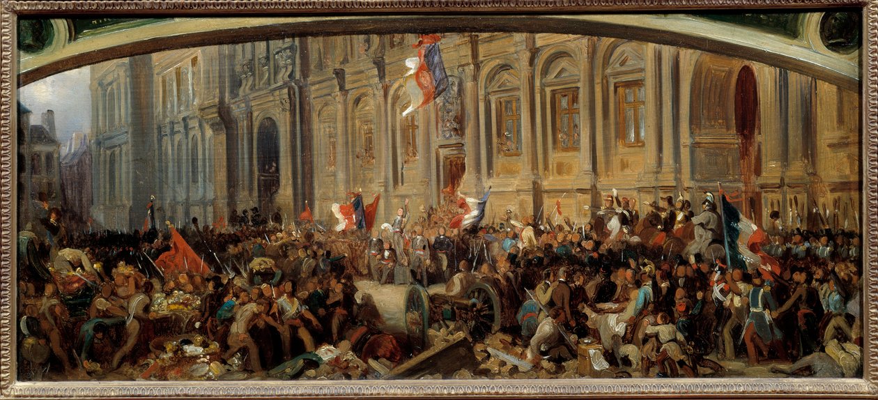 ثورة 1848: "" ألفونس دي لامارتين (1790-1869) كاتب وسياسي فرنسي يرفض العلم الأحمر في دار البلدية في 25/2/1848 ". لوحة لفيليكس فيليبوتو (حوالي ١٨١٥-١٨٨٤) بواسطة فيليكس (بعد) فيليبوتو