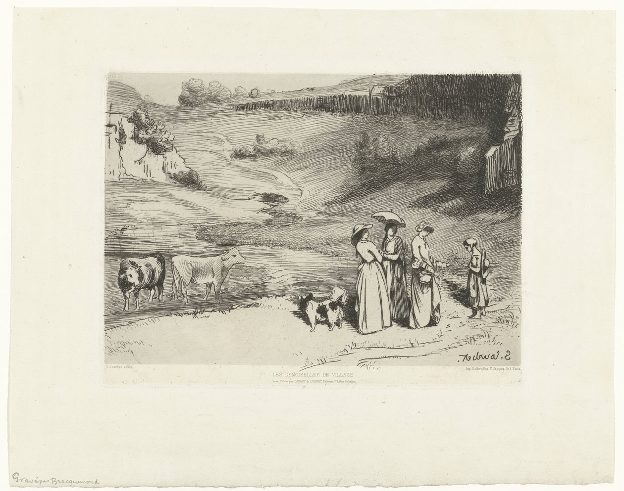 الشابات يعطين الراعية المال في المناظر الطبيعية الجبلية Les demoiselles du village (العنوان على الكائن) بواسطة فيليكس براكيموند