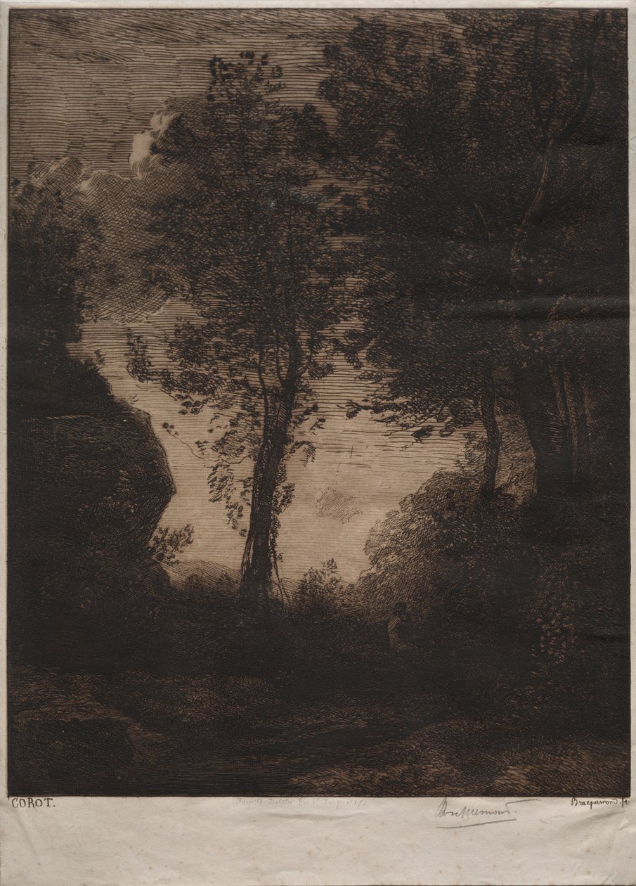 المناظر الطبيعية: غروب الشمس ، بعد Corot ، ج. 1858. بواسطة فيليكس براكيموند