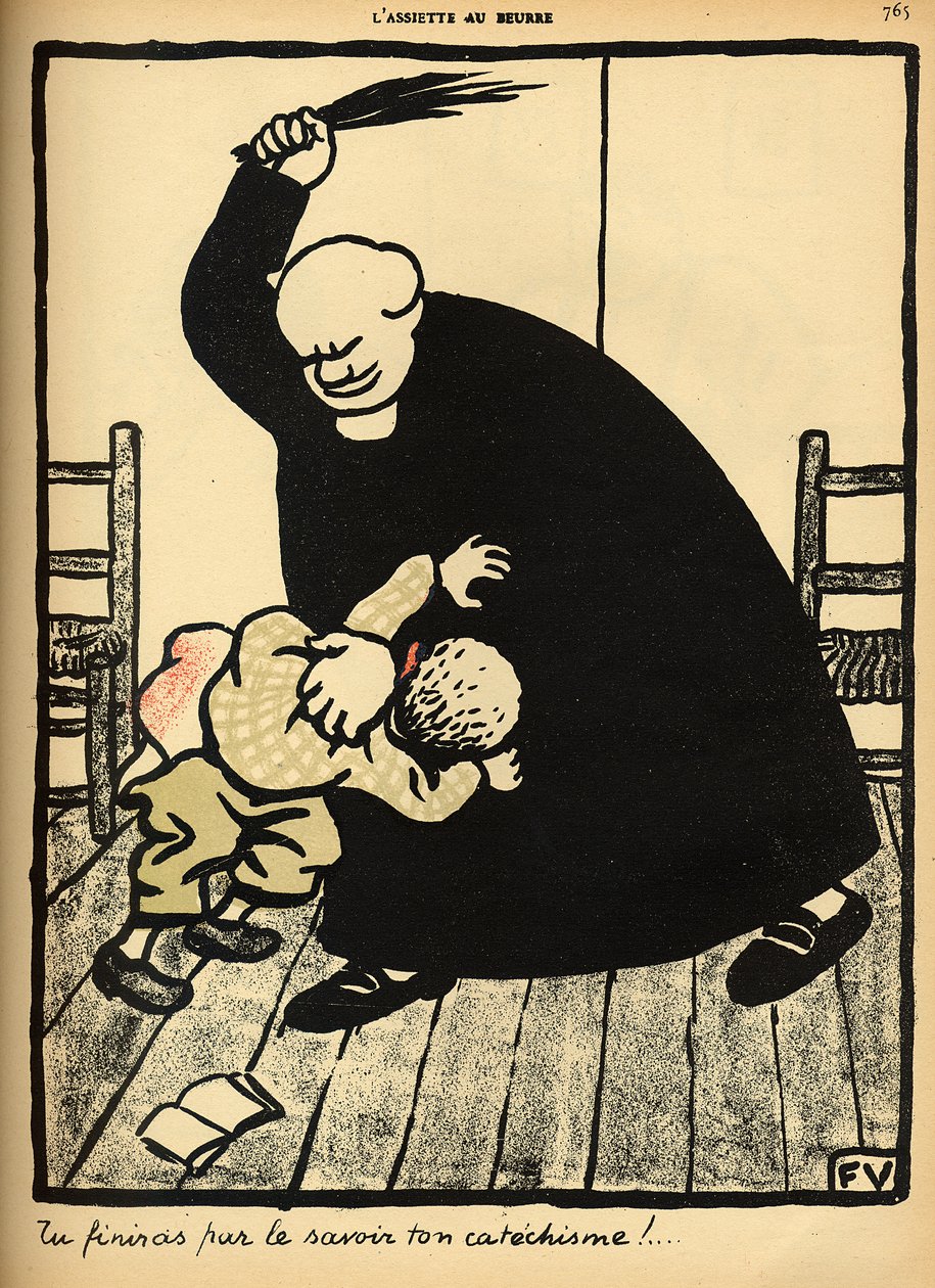 كاهن يضرب رجلًا من "الجرائم والعقاب" ، إصدار خاص من "أسيتي أو بيور" ، 1 مارس 1902 بواسطة فيليكس إدوارد فالوتون
