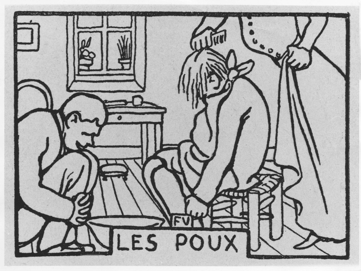 رأس الجزرة: "القمل" ، بقلم Jules Renard ed. Flammarion (رسم توضيحي) بواسطة فيليكس إدوارد فالوتون