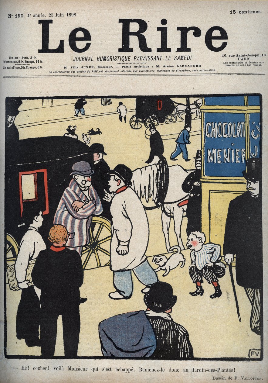 مهلا! مدرب! غلاف لصحيفة "" Le Rire "، بتاريخ 23 يونيو 1898 ، رسم فيليكس فالوتون بواسطة فيليكس إدوارد فالوتون